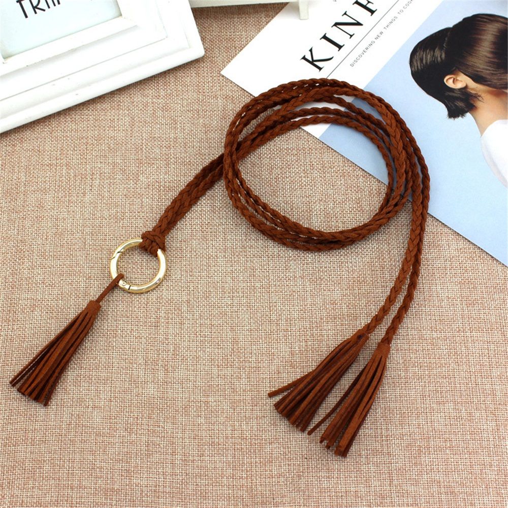 2 pack Women Girls Braided Knotted Waist Belt Skinny Mixed Color Rope Exotic Chain Tassel for Dress Skirt（Belt only）