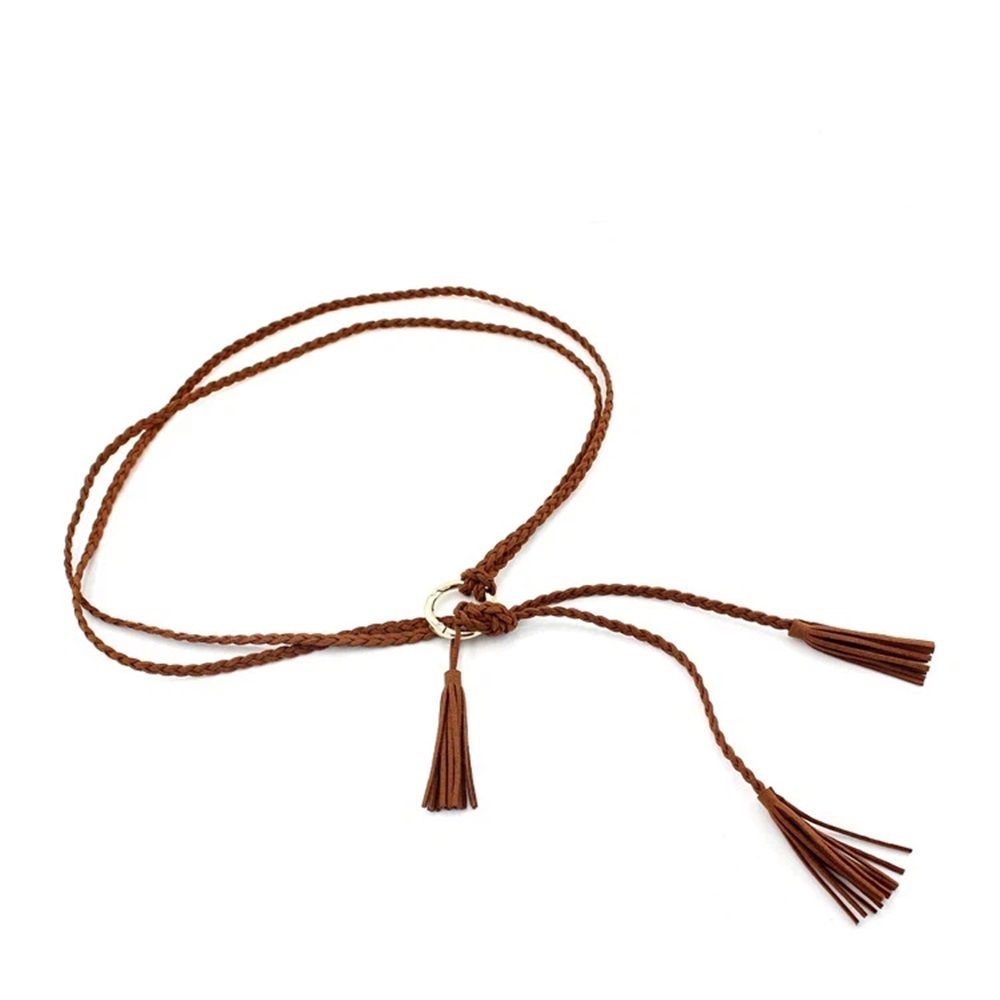 2 pack Women Girls Braided Knotted Waist Belt Skinny Mixed Color Rope Exotic Chain Tassel for Dress Skirt（Belt only）
