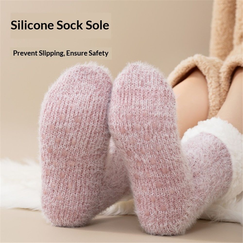 1 pair Tough Land Slipper Socks for Women with Non Slip, Lined Socks, Soft Cozy Cabin House Slipper Socks (fat powder)