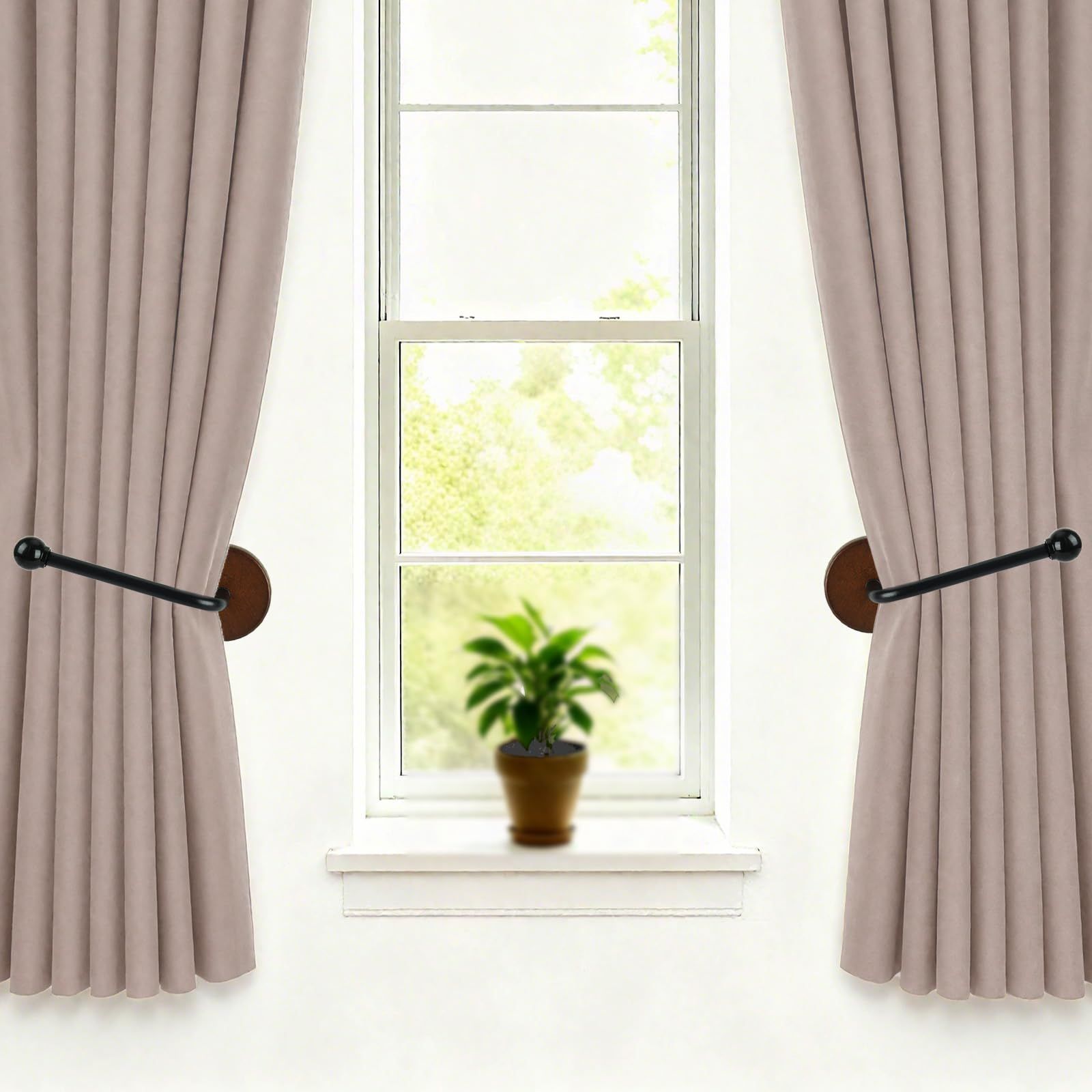 Drapery Holdback,Decorative Curtain Holdbacks, Set of 4 Window Curtain Holdbacks, Curtain Tie Backs for Drapes Black