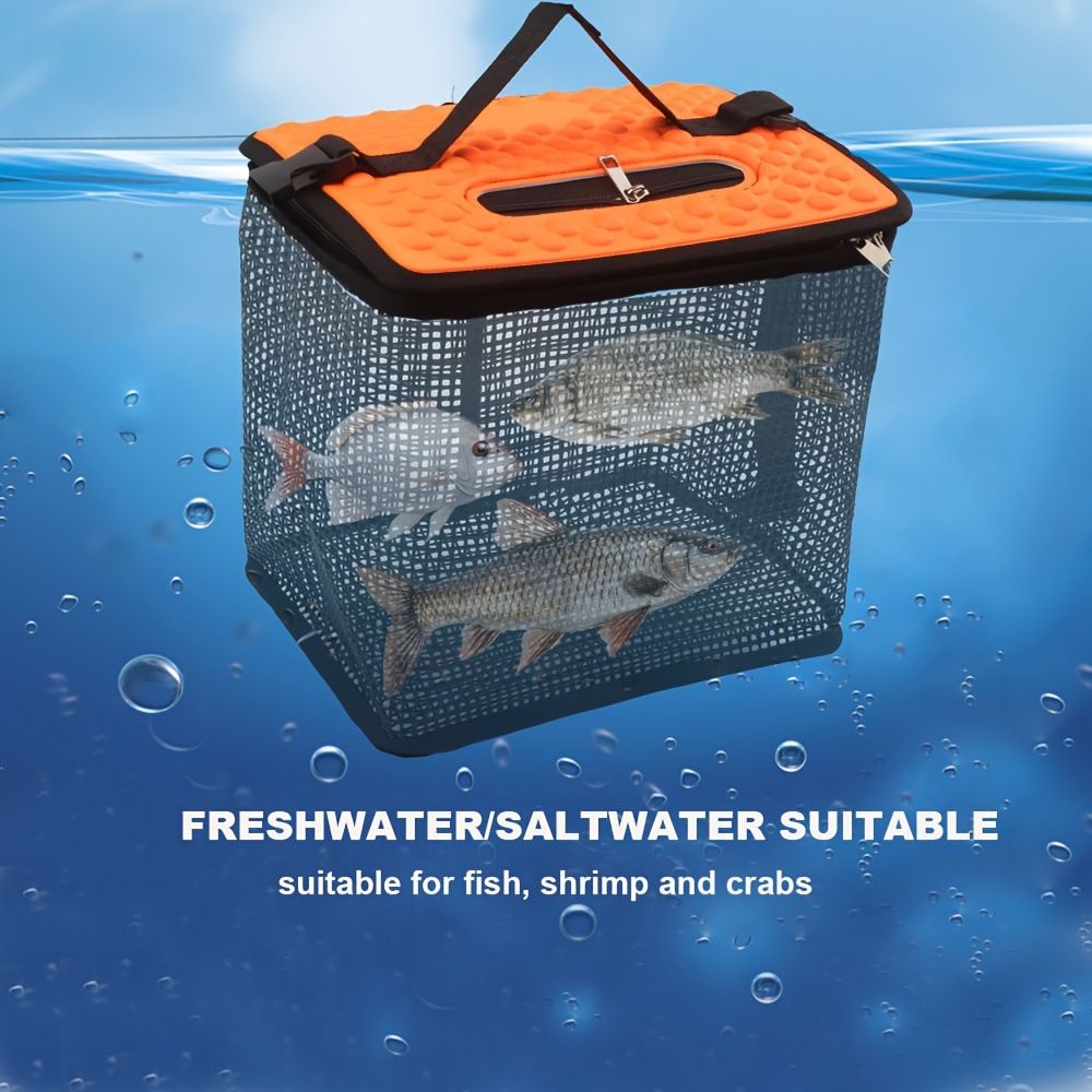 Floating Fish Basket for Live Caught, Foldable Fishing Holder Bucket Portable Collapsible Fishing Net Storage Cage for Live Fish Bait Live Well（small）