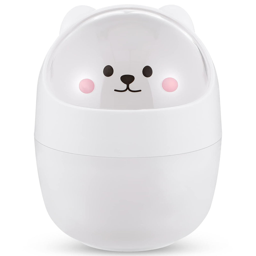2 pack Mini Trash Can for Desk,6.1X4.33 Inch Garbage Can with Lid Cute Desktop Trash for Home Kitchen Office Bedroom Car - White