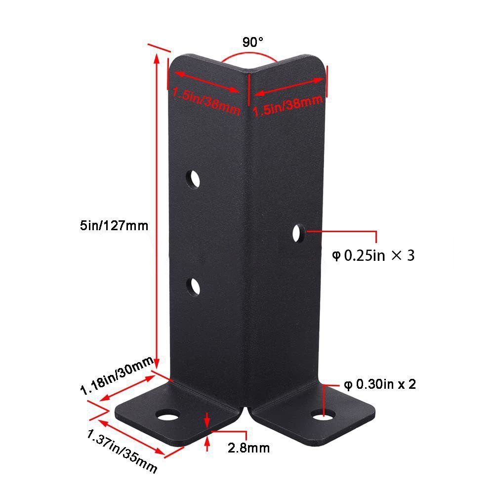 4Pcs Adjustable Deck Post Anchor Base Brackets Fit 1.5x1.5, 2x2, 2x4, 4x4 Post,Heavy Duty Reversible Wood Fence Post Base Brackets kit for Pergola Railing Mailbox（2 pairs,Excluding screws）