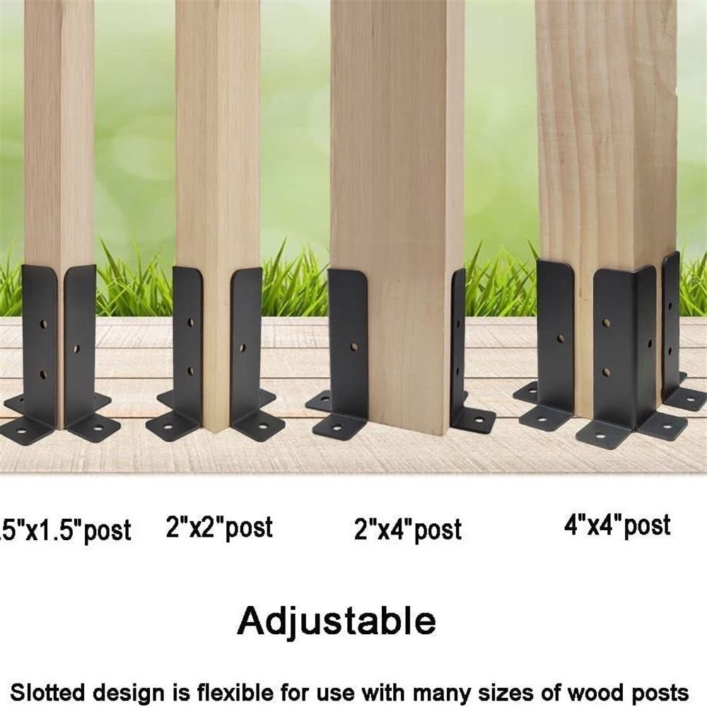 4Pcs Adjustable Deck Post Anchor Base Brackets Fit 1.5x1.5, 2x2, 2x4, 4x4 Post,Heavy Duty Reversible Wood Fence Post Base Brackets kit for Pergola Railing Mailbox（2 pairs,Excluding screws）
