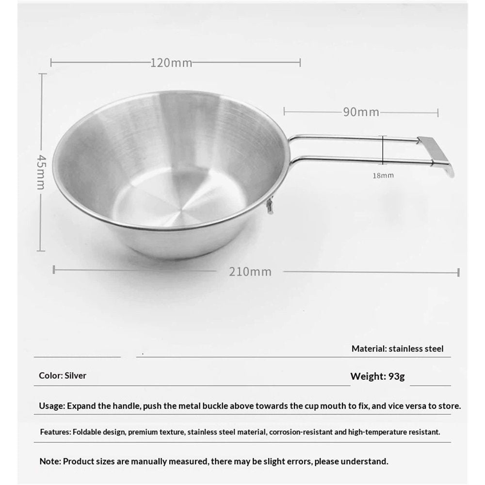 Stainless steel Hand Cup Folded , Teacup with Folding Handle Lightweight and Compact Design for Hiking Picnic and Trave