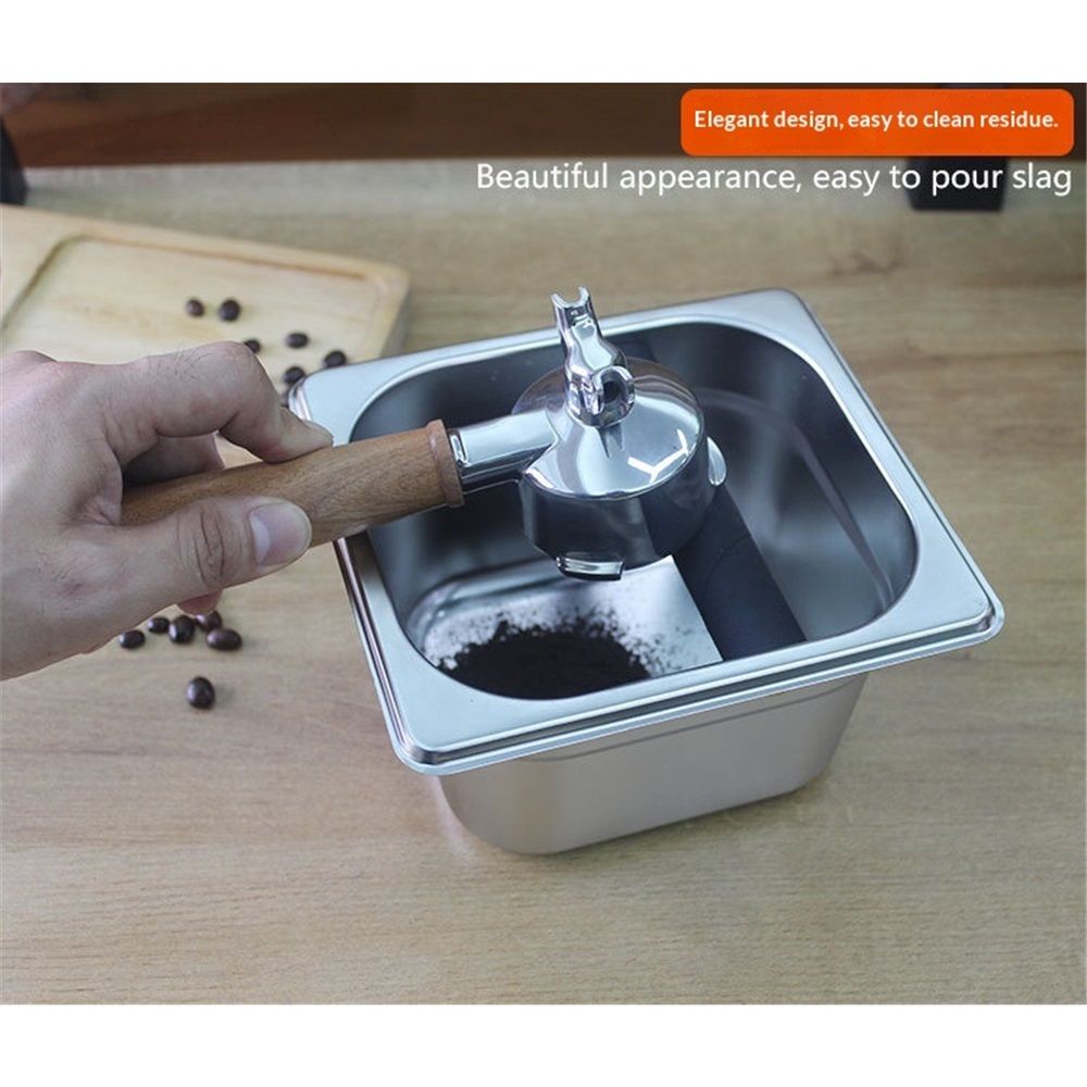Coffee Knock Box,Espresso Dump Bin,Coffee Bin,Stainless Steel Espresso Knock Box Built-in Container for Ground (Square)