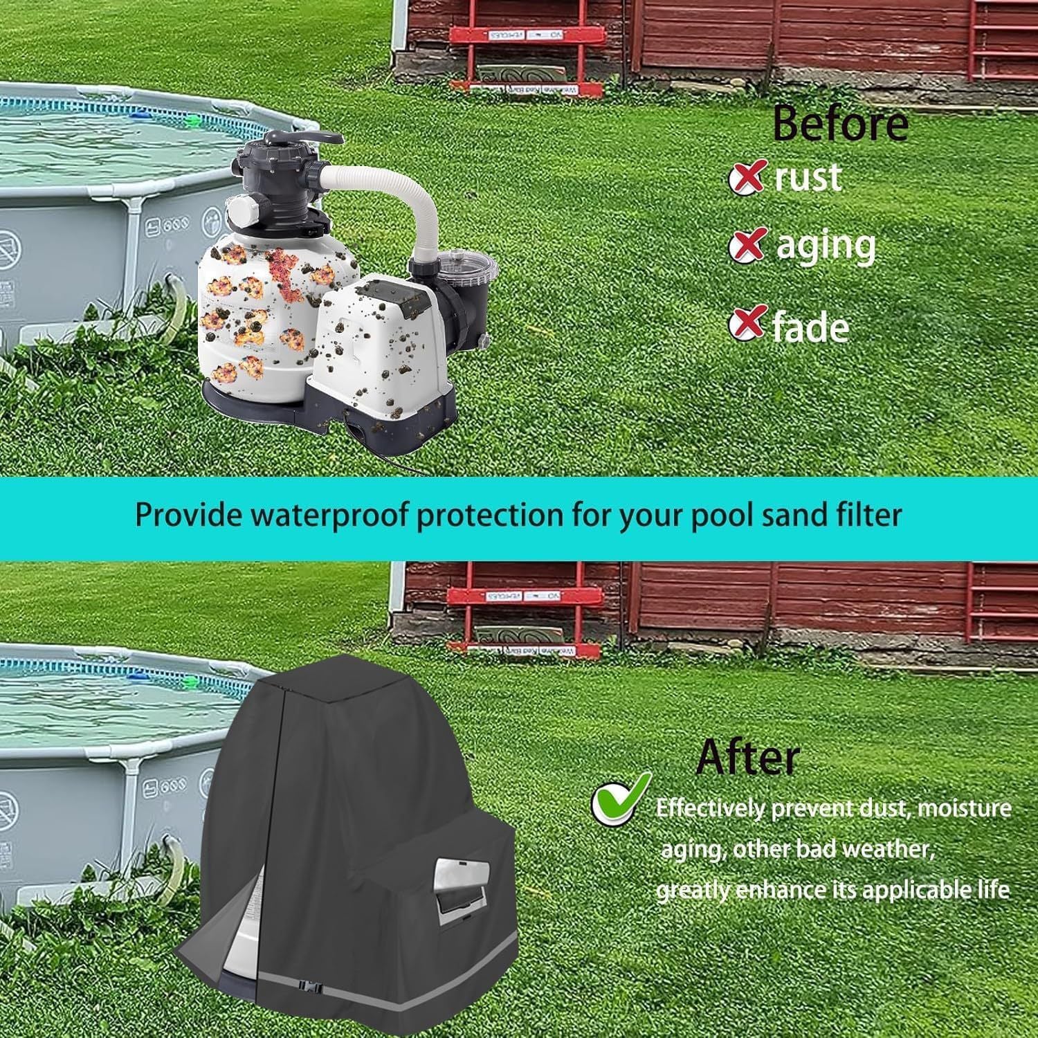 Sand Filter Pump Cover,Waterproof Anti-UV Above Ground Pool Pump Cover,Suitable for Most Popular Sand Filter on Market (Black)