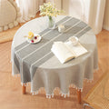 Table Cloth Tassel Cotton Linen Table Cover for Kitchen Dinning Wrinkle Free Table Cloths (Round, 55 Inch Length, Grey)
