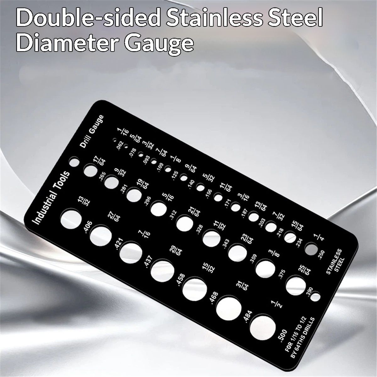 2 pack  Stainless Steel Drill Gauge - 29-Holes Standard Metric Size, 1/16 Inch to 1/2 Inch Drill Bit Index, 1pc Black + 1pc Silver