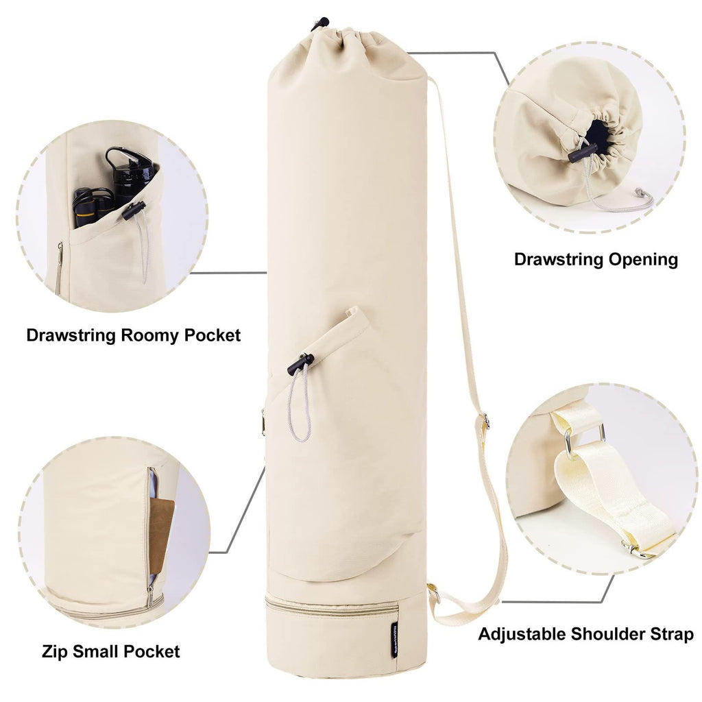 Yoga Mat Bag with Water Bottle Pocket and Bottom Wet Pocket, Exercise Yoga Mat Carrier Multi-Functional Storage Bag（only bag）