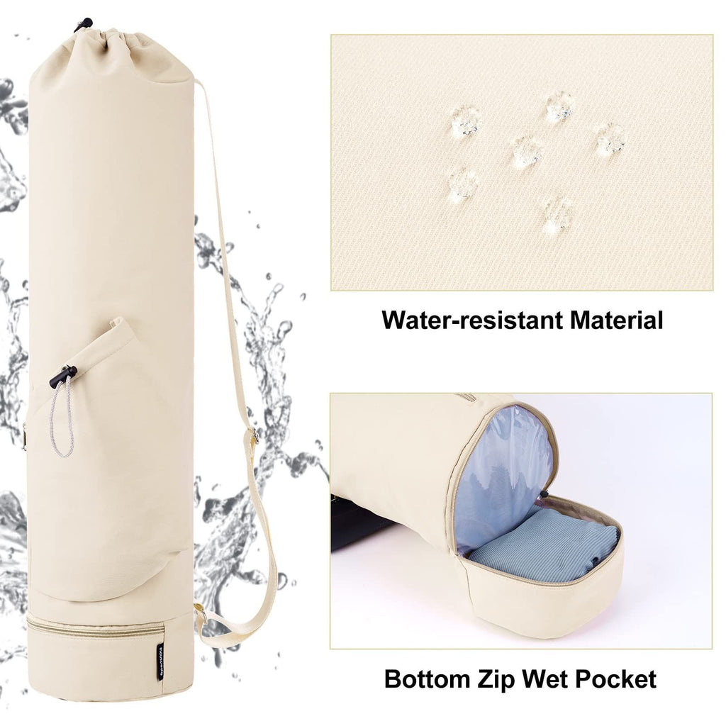 Yoga Mat Bag with Water Bottle Pocket and Bottom Wet Pocket, Exercise Yoga Mat Carrier Multi-Functional Storage Bag（only bag）