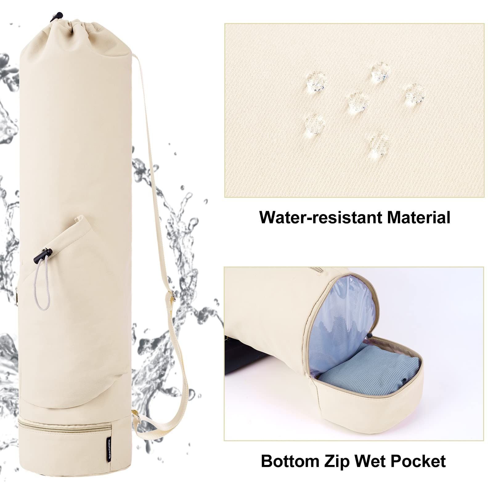 Yoga Mat Bag with Water Bottle Pocket and Bottom Wet Pocket, Exercise Yoga Mat Carrier Multi-Functional Storage Bag（only bag）