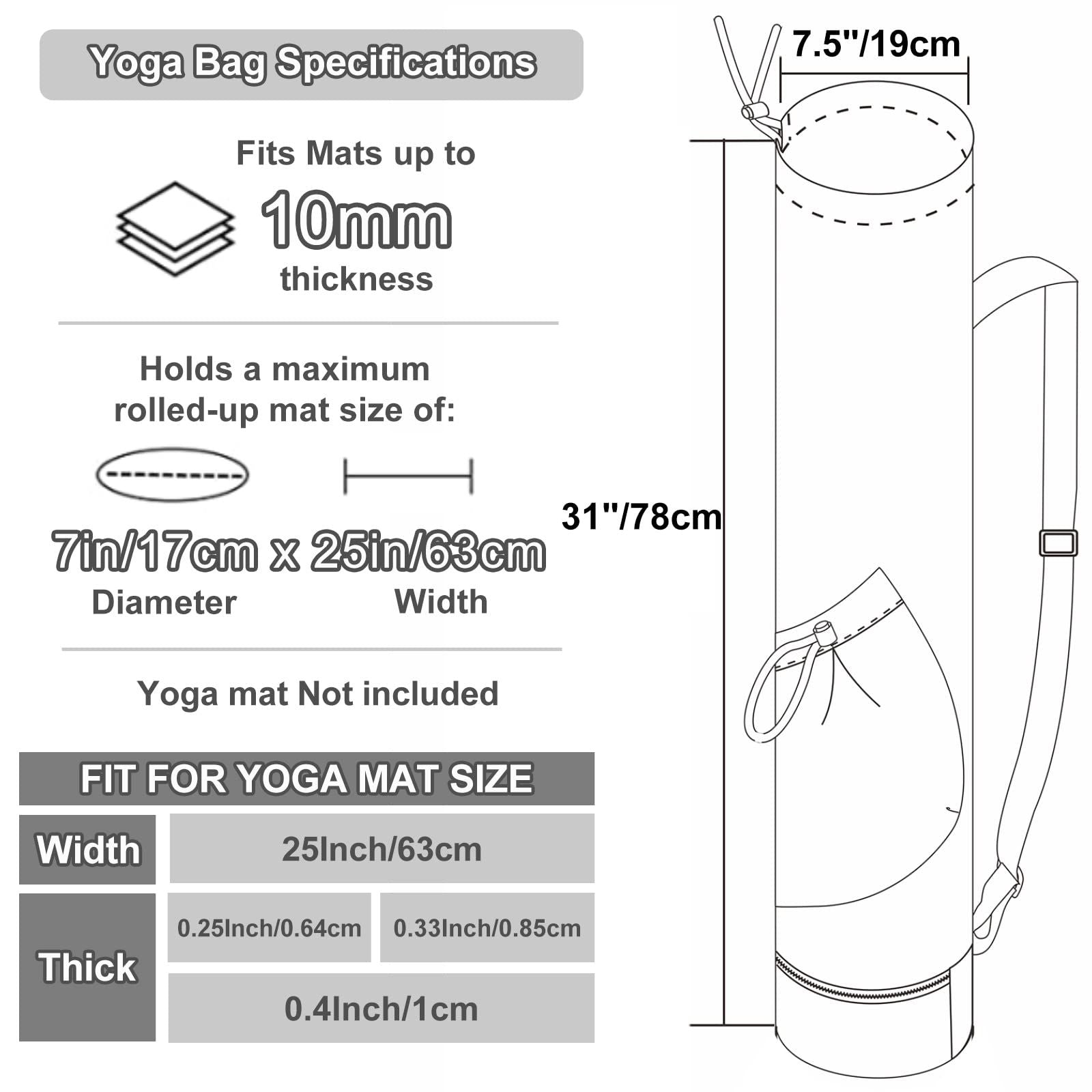 Yoga Mat Bag with Water Bottle Pocket and Bottom Wet Pocket, Exercise Yoga Mat Carrier Multi-Functional Storage Bag（only bag）