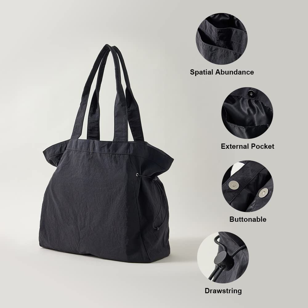 18 L Side Shopper Bags Lightweight Shoulder Bag Tote Handbag for Shopping Workout Beach Travel（black）