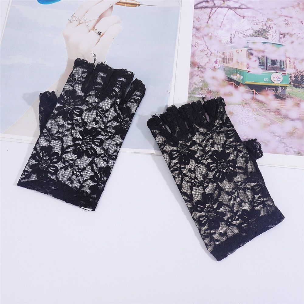 2 pairs Fingerless Lace Gloves for Women Floral Gloves for Valentines Gift Opera Tea Party Wedding Bridal Dress up Costume