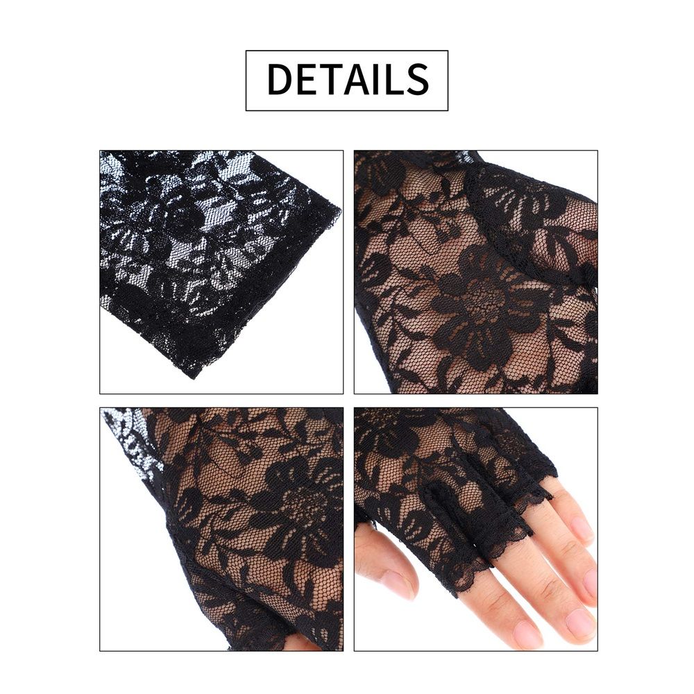 2 pairs Fingerless Lace Gloves for Women Floral Gloves for Valentines Gift Opera Tea Party Wedding Bridal Dress up Costume