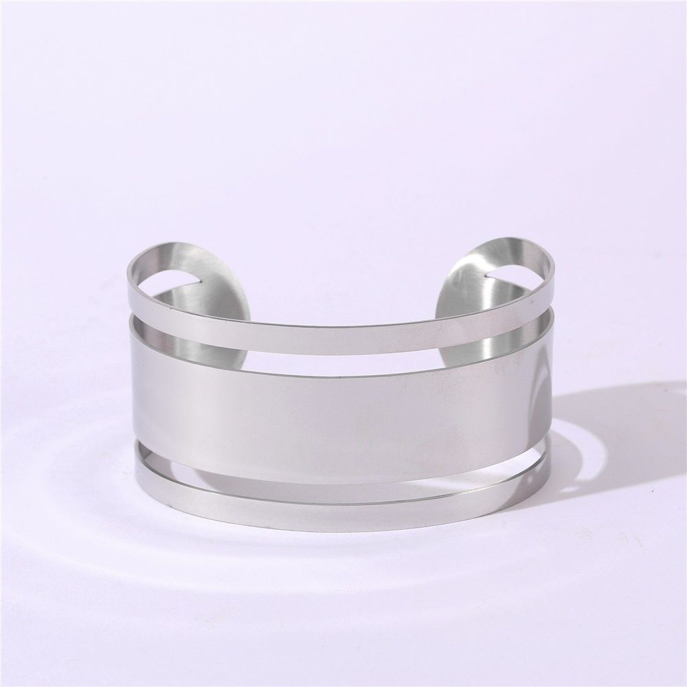 2 set Punk Titanium Steel Hollow Geometric Smooth Polished Gold Hoop Open Cuff Wide Bracelet Bangle Wrist Jewelry for Women Lady