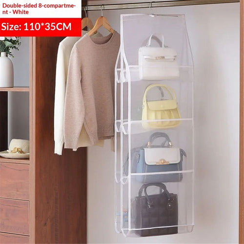 2 Packs Hanging Handbag Purse Organizer for Closet, 8 Pockets Space Saving Purse Storage Organizers, Wardrobe Bag Organizer Pocketbook Organizer, 110*35*30cm（only bags）