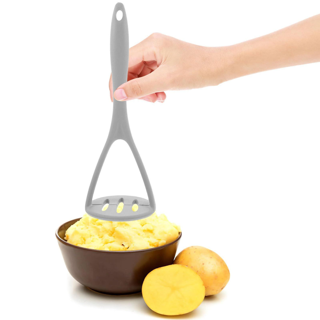 Silicone Potato Masher Kitchen Gadget Food Ricer for Smooth Vegetable and Fruit Puree with Comfortable Grip 10.4 Inch Design（gray）