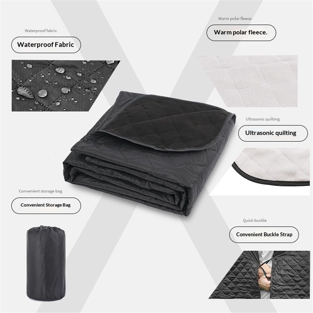 Outdoor Waterproof Blanket, Foldable polar fleece Stadium Blanket for Outdoor Sports Event, Camping, Car, Pet, Picnics - Windproof, Wearable, Machine Washable 78.7" x 55" (Black)