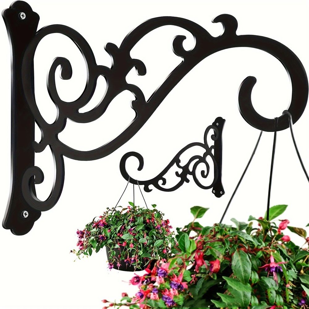 2 Pieces 9.65- Inch Outdoor Indoor Small Decorative Iron Wall Hooks for Hanging Lanterns Solar Lights Hummingbird Feeders Wind Chimes Hangers, Black