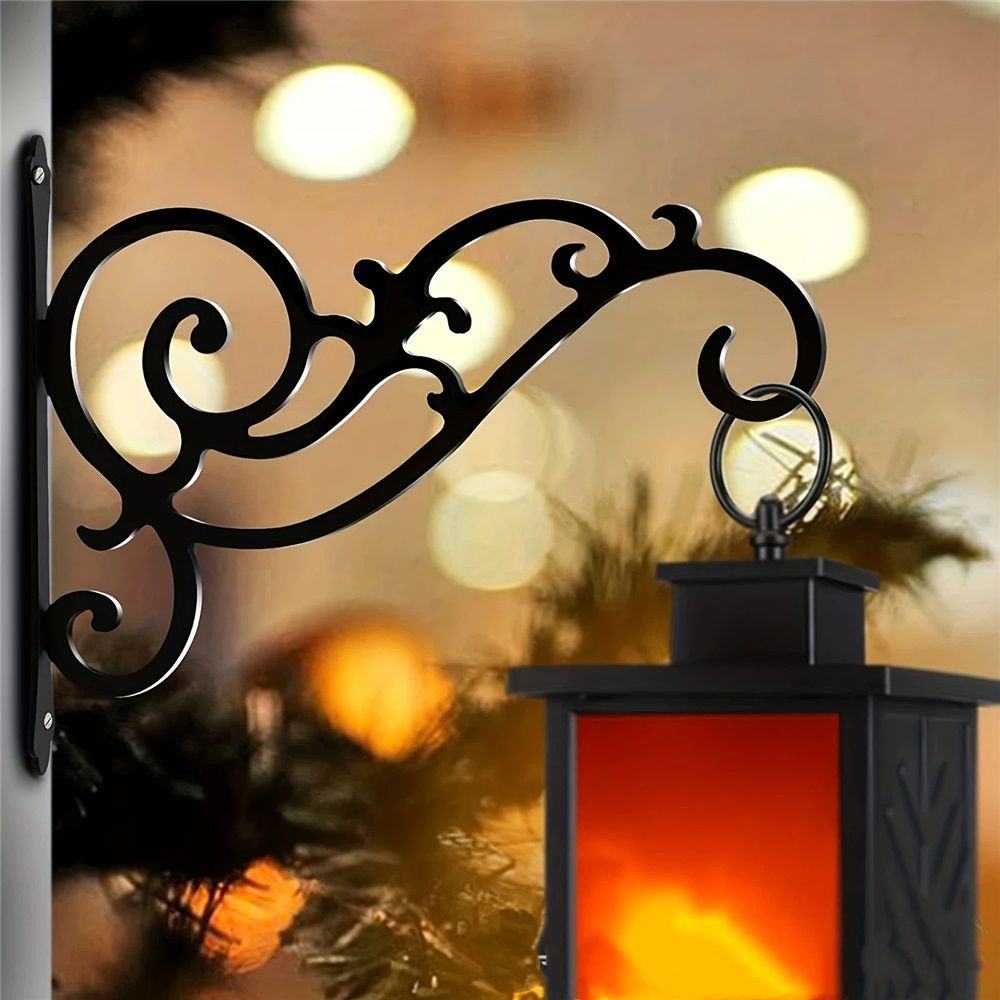 2 Pieces 9.65- Inch Outdoor Indoor Small Decorative Iron Wall Hooks for Hanging Lanterns Solar Lights Hummingbird Feeders Wind Chimes Hangers, Black