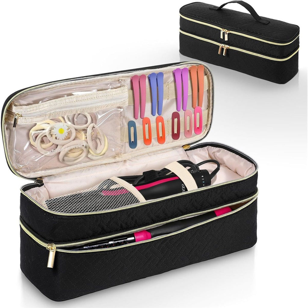 Travel Carrying Case Compatible with Hair Dryer Brush/Volumizer/Styler/Hot Tools,Double-Layer Storage Organizer Bag ,Black(Bag Only)