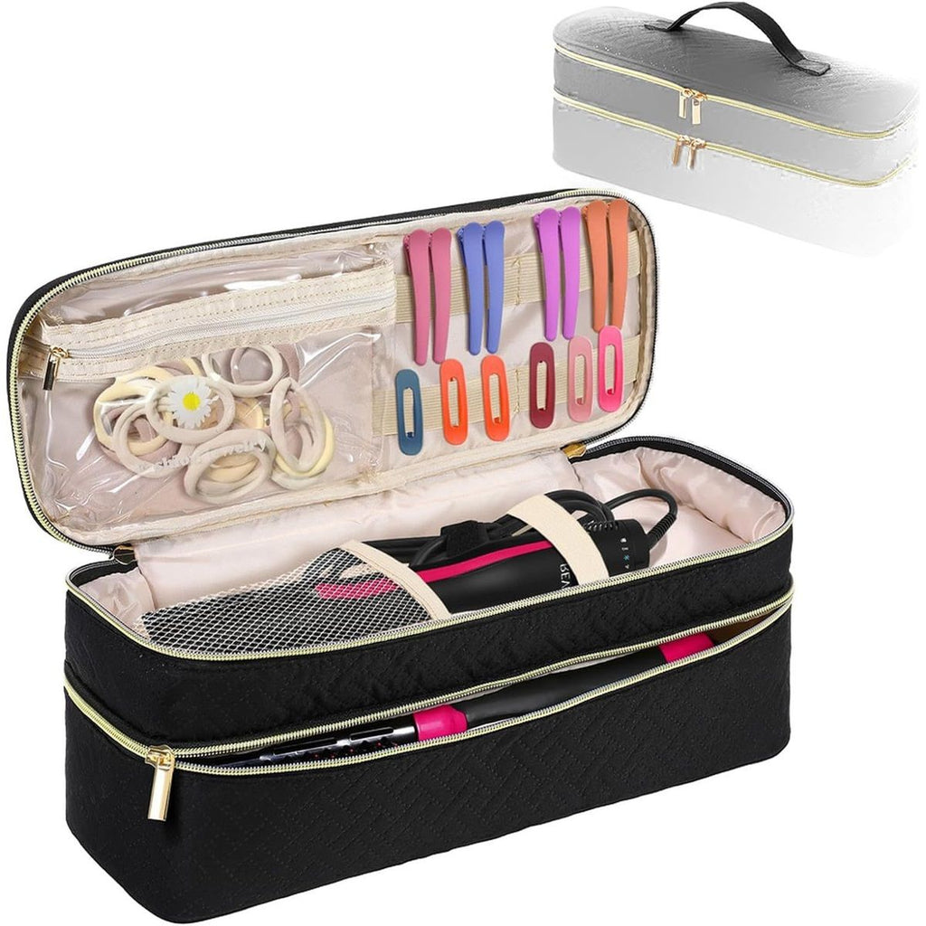 Travel Carrying Case Compatible with Hair Dryer Brush/Volumizer/Styler/Hot Tools,Double-Layer Storage Organizer Bag ,Black(Bag Only)