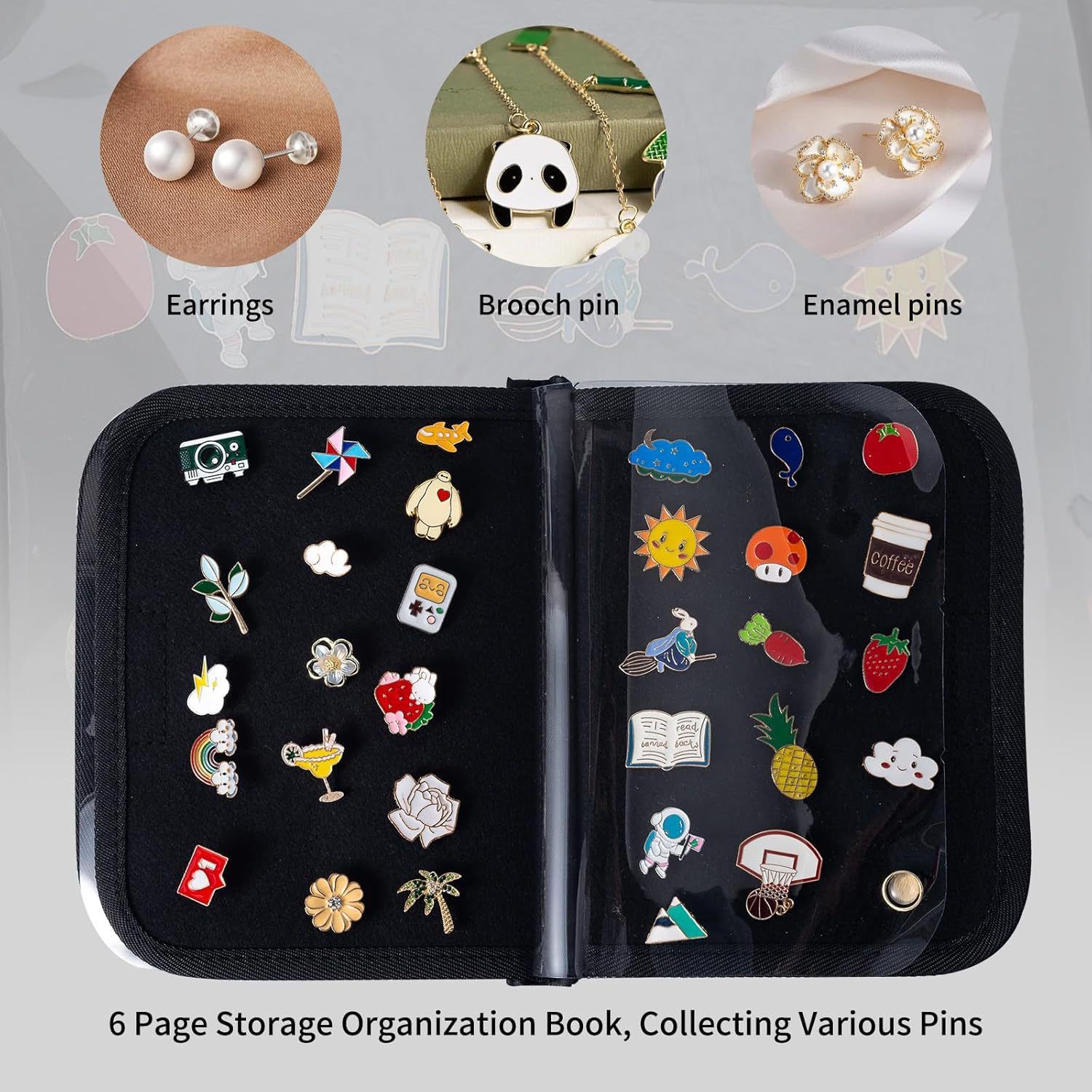 Pin Trading Books for Collector: 6-Page Black Portable Enamel Pins Display Album Case for Storage - PP Travel Pin Folio Bags Holder for Kids Teens Collection（only bag）