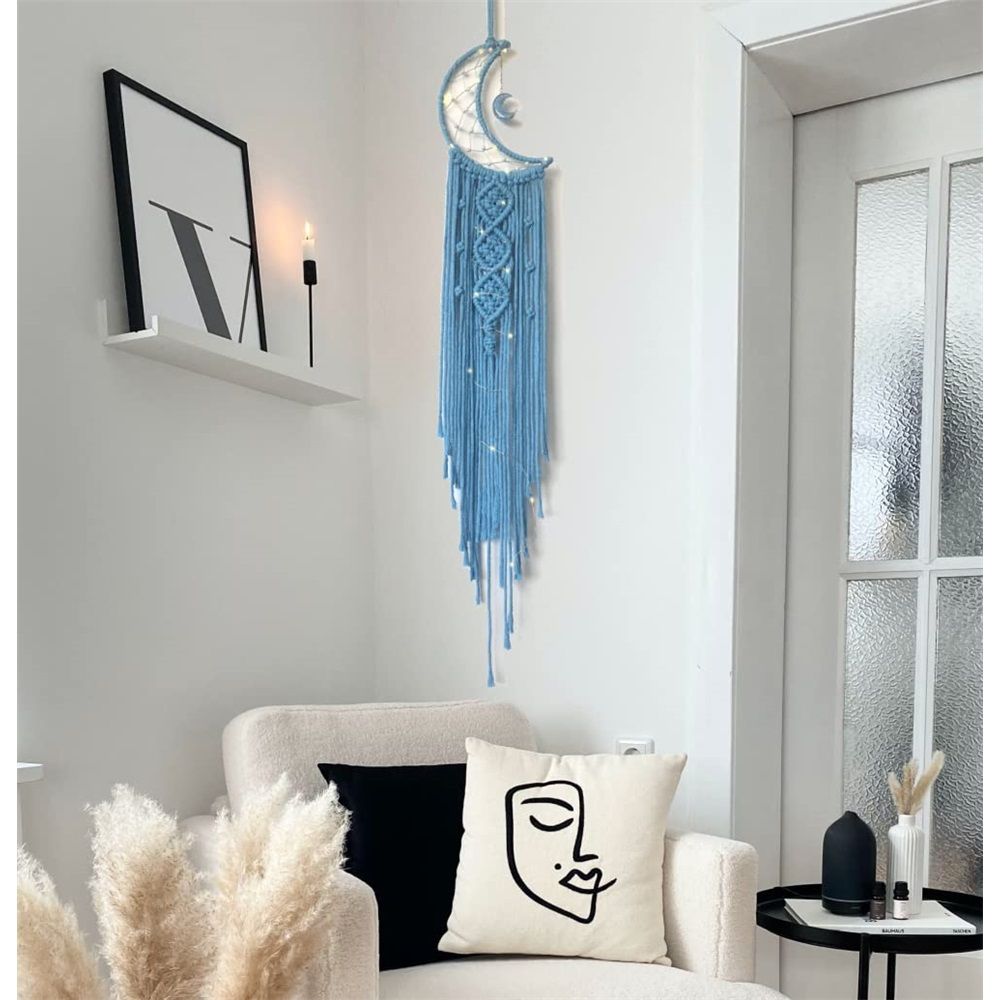 Moon with Light, Witch Pagan Woven Wall Hanging with Light, Gothic Wiccan Hippie Decor with Ornament Decoration Women Gift