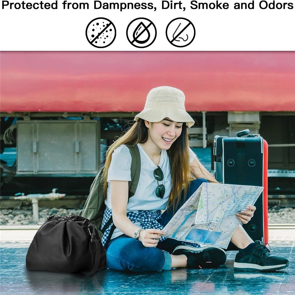 Small Travel Neck Pillow Bag for Memory Foam Travel Pillow,Luggage Travel Pillow Drawstring Bag Carrying Case with Trolley Sleeve&Adjustable Strap,Easily Attaches to Luggage,Backpacks