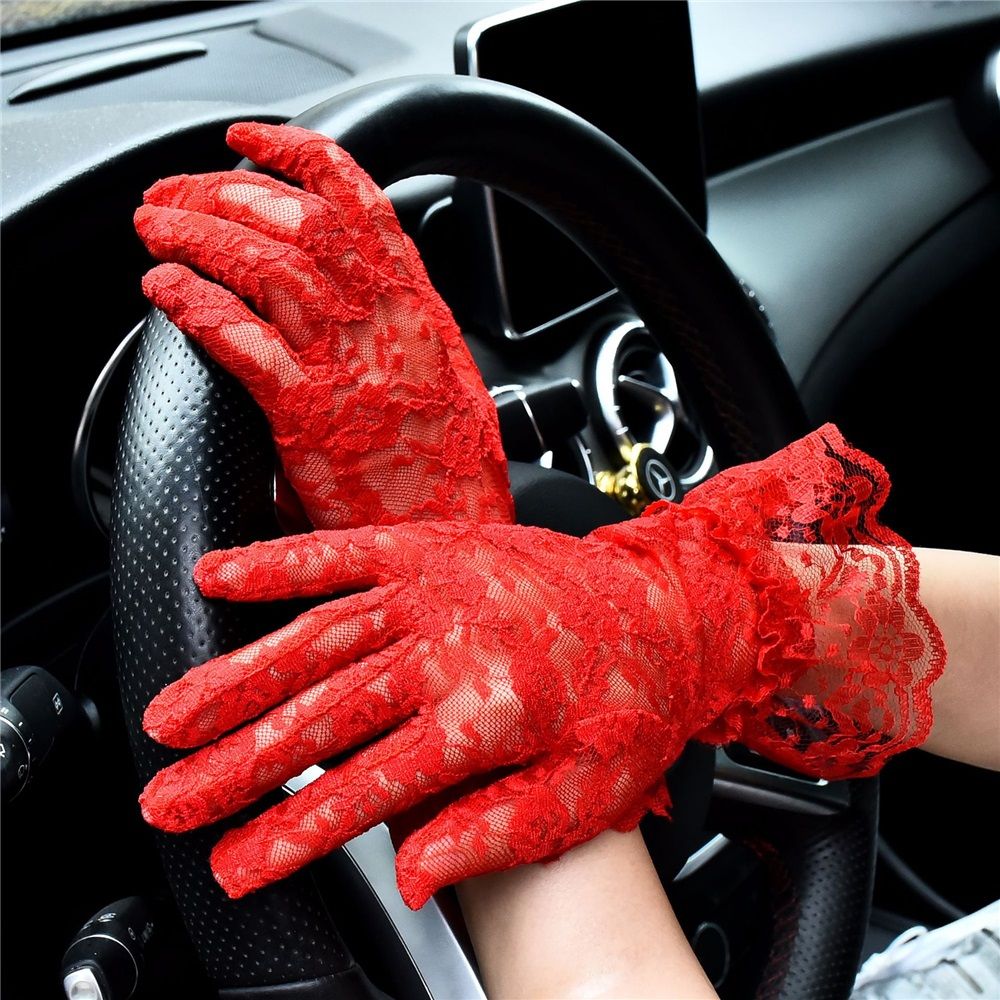 2 pairs Ladies Lace Gloves for Women Tea Party Elegant Short Courtesy Gloves for Wedding Dinner Opera Parties（red,Only gloves）