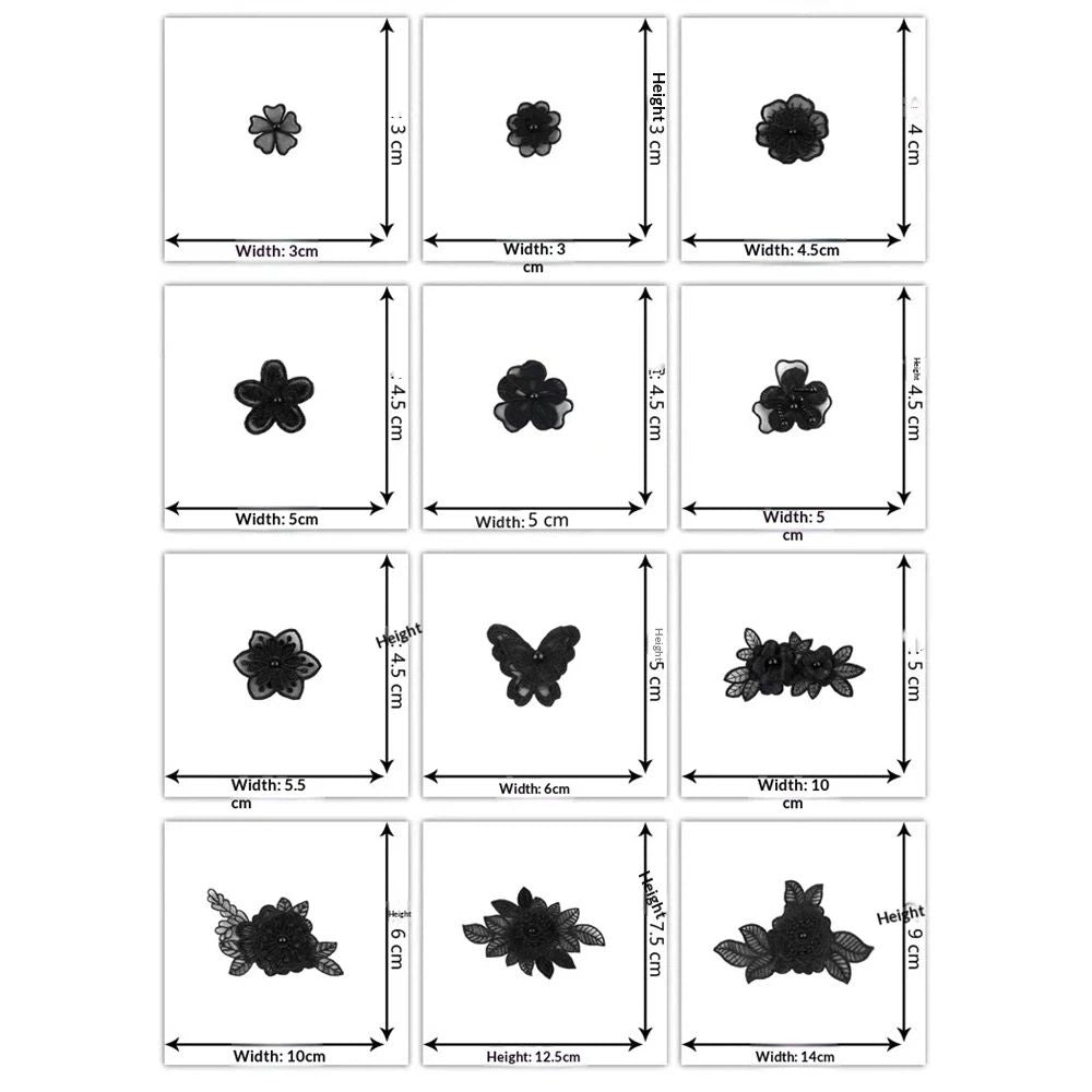 2 set Black Mixed Style Embroidery Lace Flower and Patches Appliques DIY Sewing Craft for Decoration, Sew On Patches for Repairing and Decorating