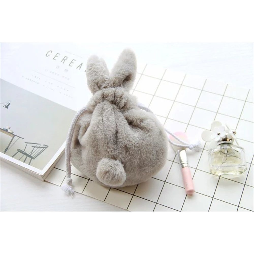 Bunny Drawstring Bag: Bunny Makeup Bag - Cute Drawstring Pouch - Girls Rabbit Pouch for Women Girls (gray)