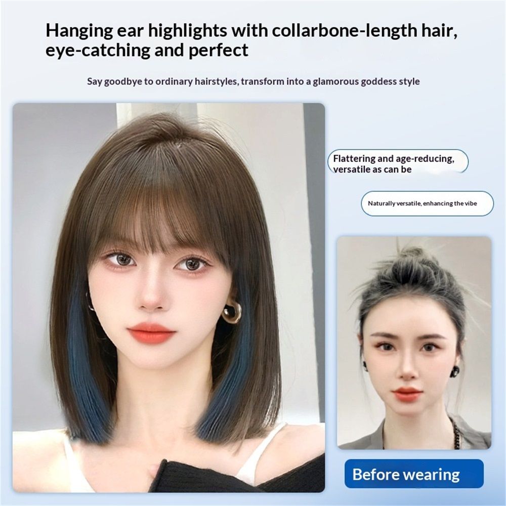 Wig premium line 【 active top stylist produce 】 inner color line women's original wig semi-long small face effect（Cold brown dyed haze orchid）