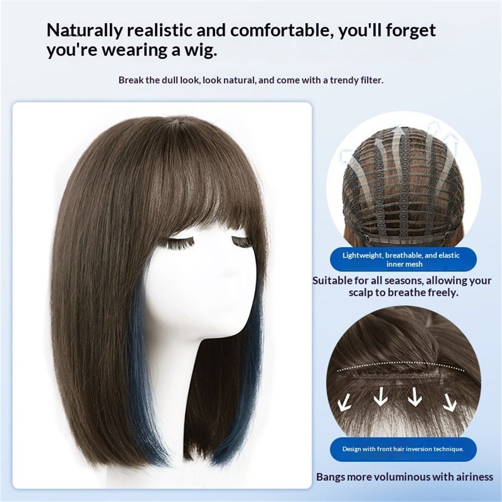 Wig premium line 【 active top stylist produce 】 inner color line women's original wig semi-long small face effect（Cold brown dyed haze orchid）