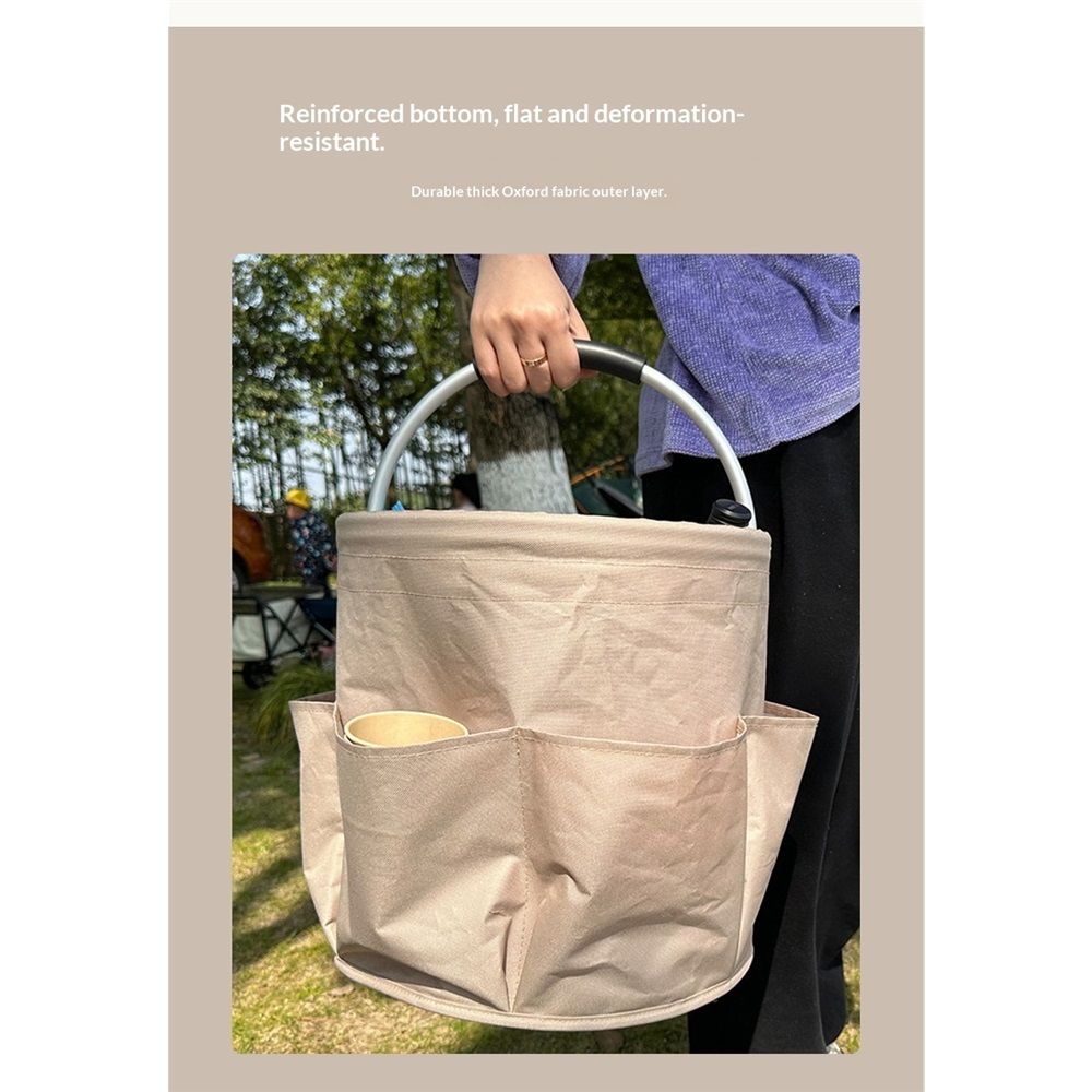Garden Tool Organizer Bag Collapsible Tool Bag Foldable Tool Organizer Outdoor Camping Garden Harvest Basket Cleaning Supply Caddy with Handle for Home Bathroom Storage Bath Wash Bag（khaki）