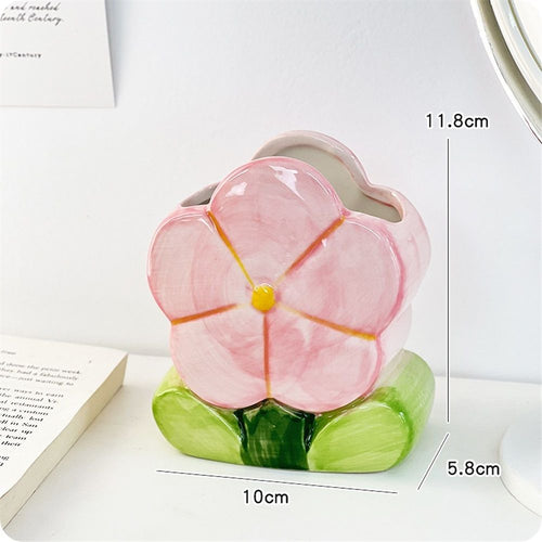 1 PC Flower Makeup Storage Box Ceramic Blossom Five Petals Pen Holder Pen Holder Desktop Storage Box (Pink)