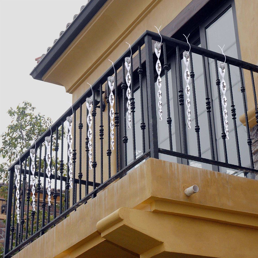 16 Pack Silver Spiral Bird Repellent Reflective Scare Rods, Hanging Plastic Rod Bird Deterrent Device, Glossy Finish Wind Spinner Scare Animals Away Outside Patio Lawn Garden Trees Decorations