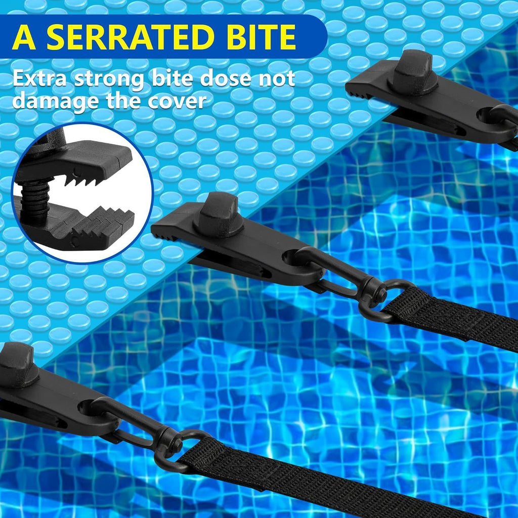 Pool Solar Cover Reel Clips & Straps Kit 24Pcs, Pool Solar Blanket Straps Kit Including 8 Straps with Hooks, 8 Clamps & 8 Touch Fastener