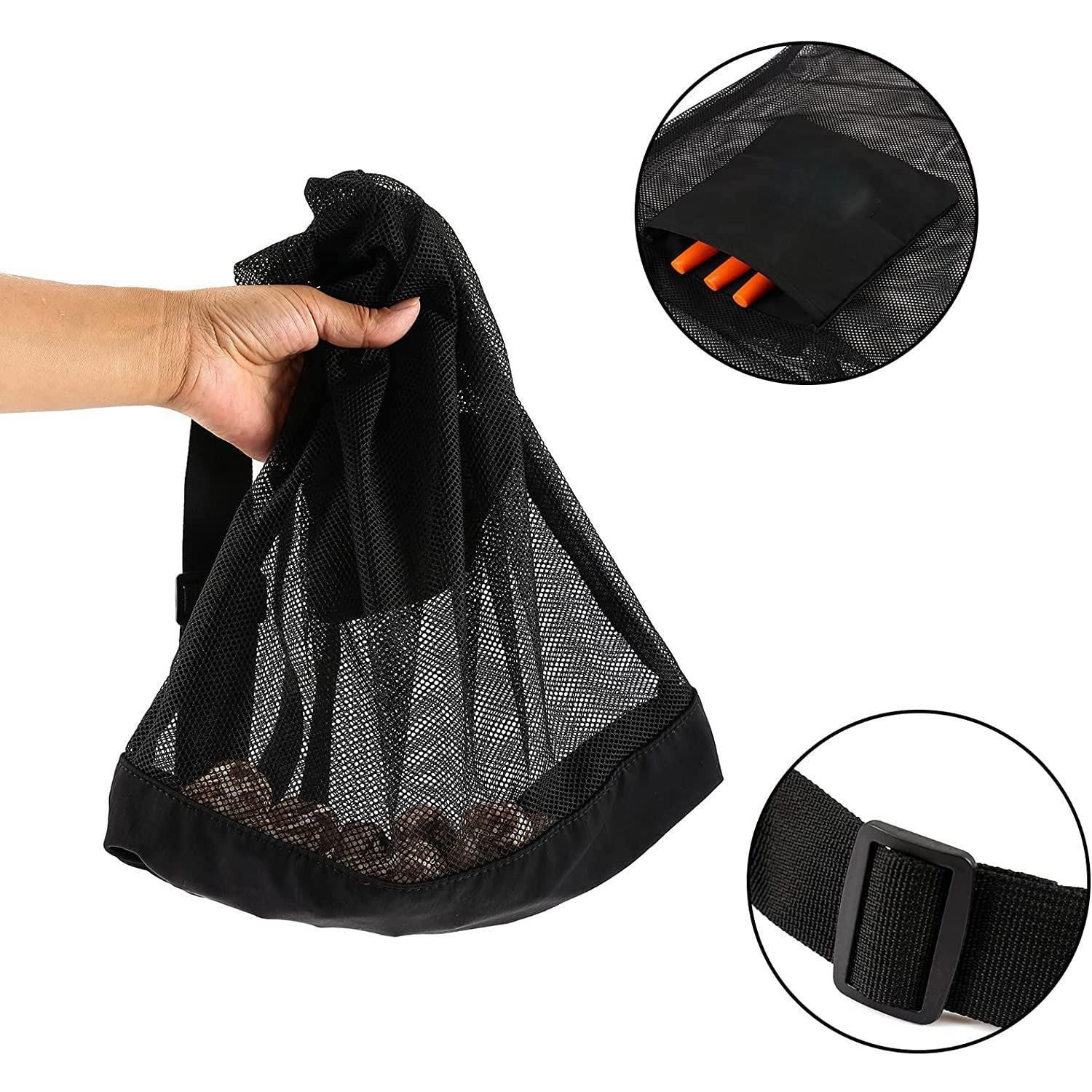 2 pack Mushroom Foraging Bag w/ Pouch & Basket - Mesh Harvesting Bag for Mushroom, Fruit & Vegetable Hiking & Camping（black,Only 2 storage bags）