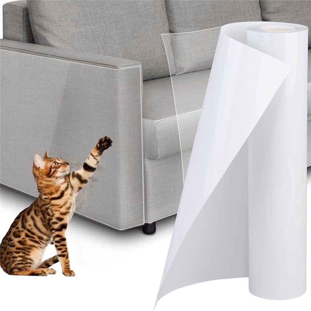 NO PINS Pain Cat Scratch Furniture Protector Thicken Self-Adhesive Single Side Couch Protector from Cat Claws,Furniture Protectors from Cats Scratching,Anti Scratch Deterren Protectors 196"x11.8"