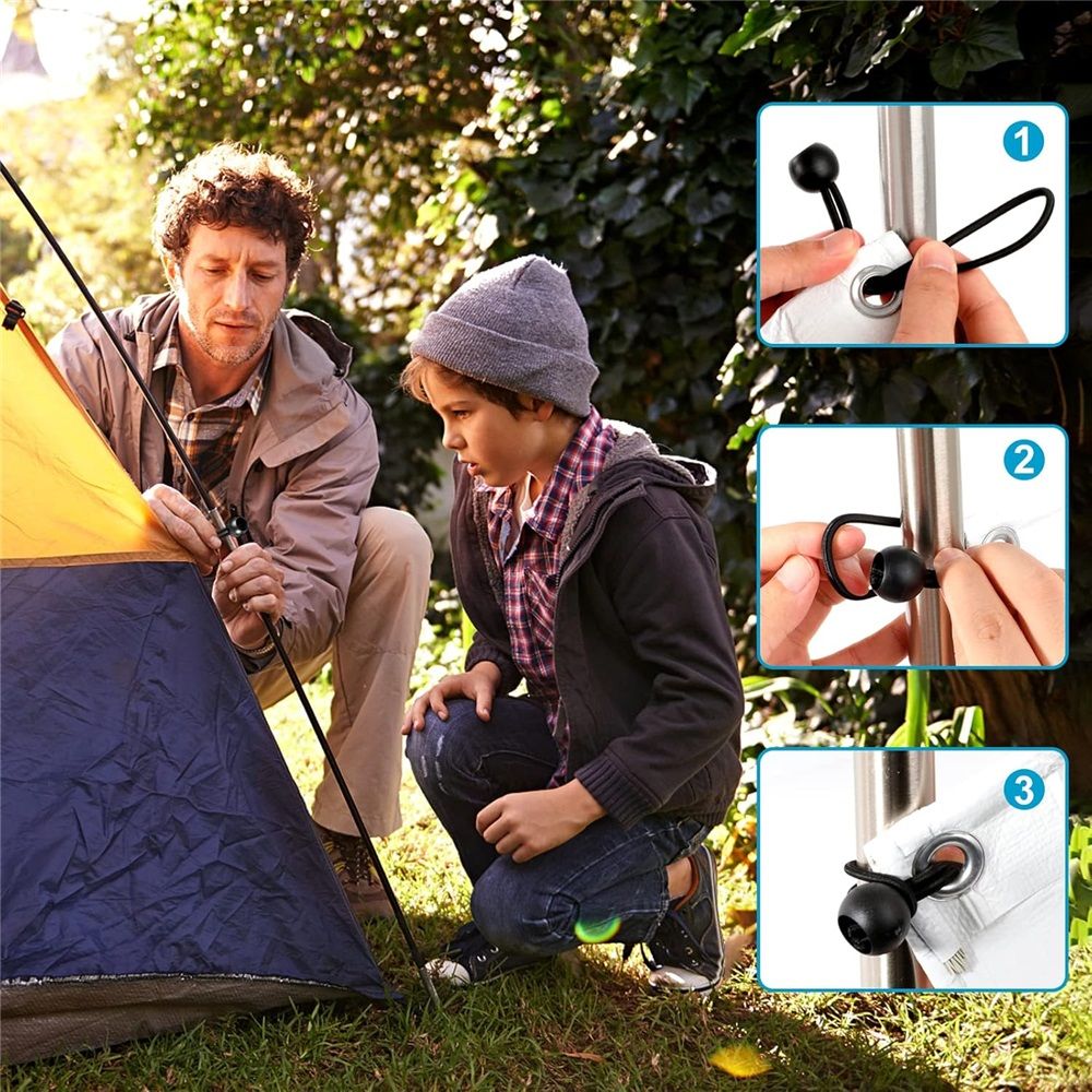 Tarp Bungee Balls Ties 7.8 Inch,50 PCS Bungee Ball Cords Ties Heavy Duty High Elastic Bungee Cord Canopy Tie Down for Tarp,Camping Tent,Shelter,Shades Cloth,Cargo,Projector,etc.(Black)