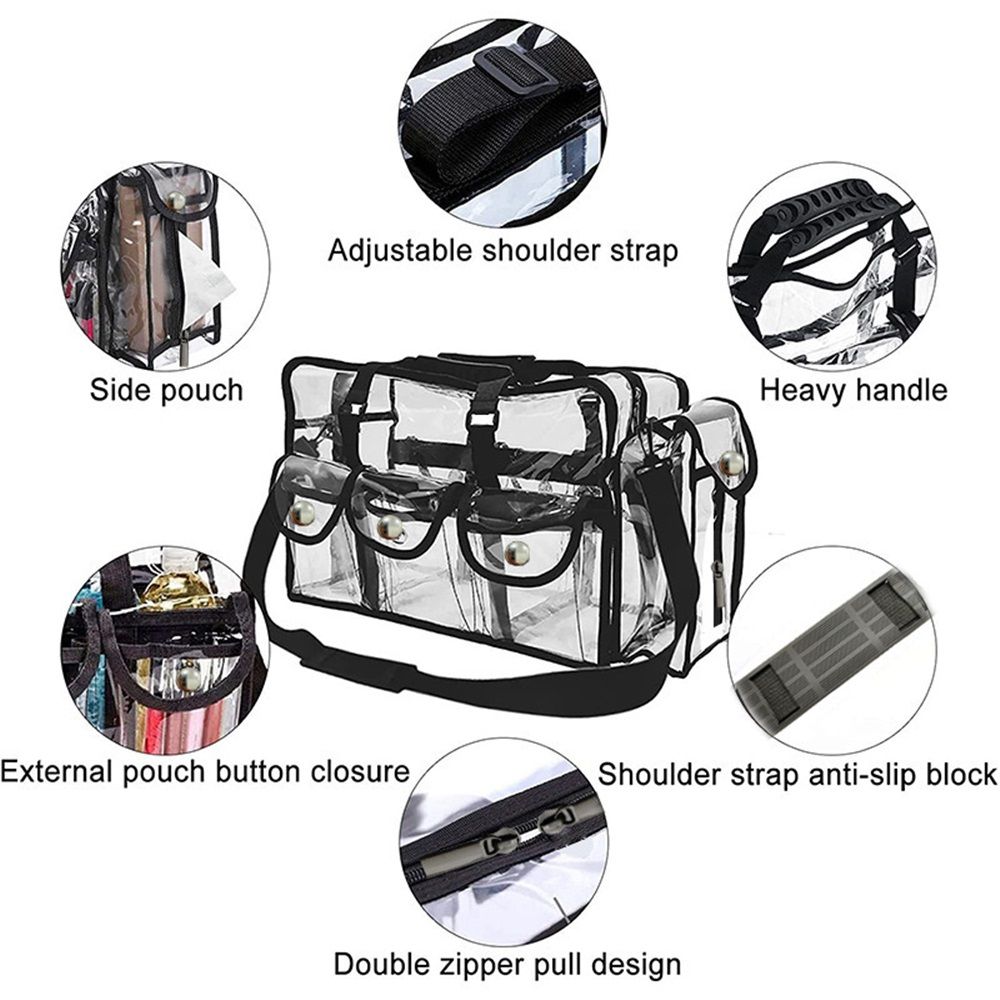 Wide Open Large Professional Clear PVC Travel Makeup Artist Set Bag Cosmetic Nails Beauty Bags Transparent Vinyl Tool Organizer Beach Bags Diaper Bag (Black)