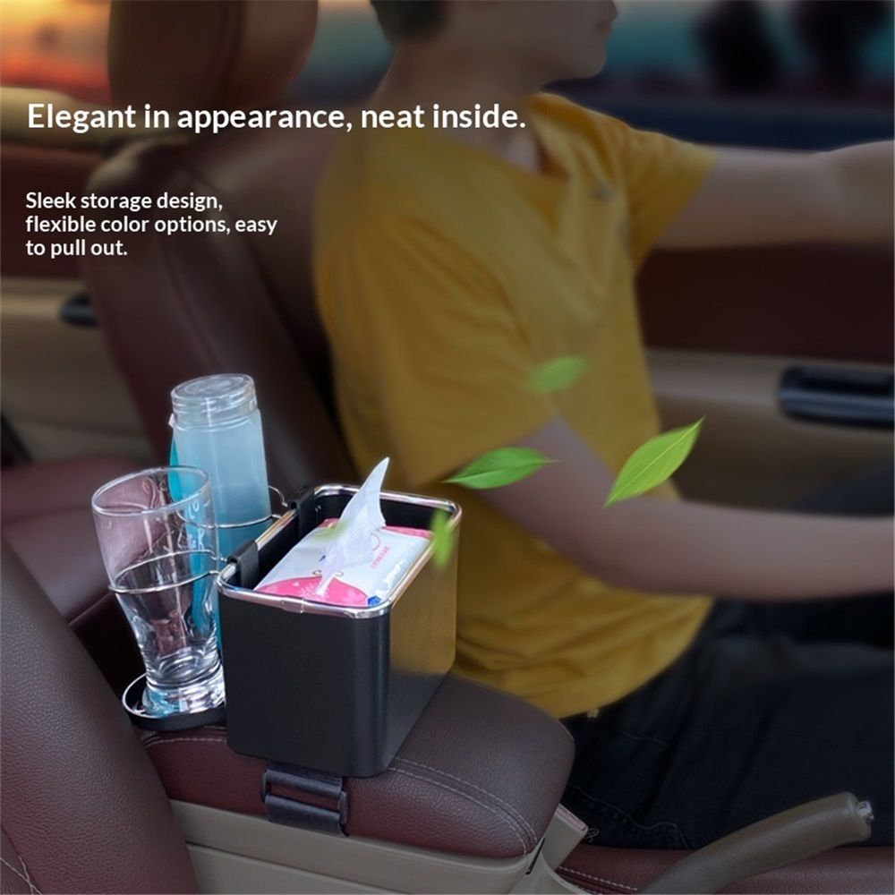 Car Armrest Storage Box with 2 Cup Holders - New Between Car Seat Organizer with Cup Holder, Universal Cars Arm Rest Storage Box Organizer Center Console Cupholders Tissue Boxs Holders (Black)