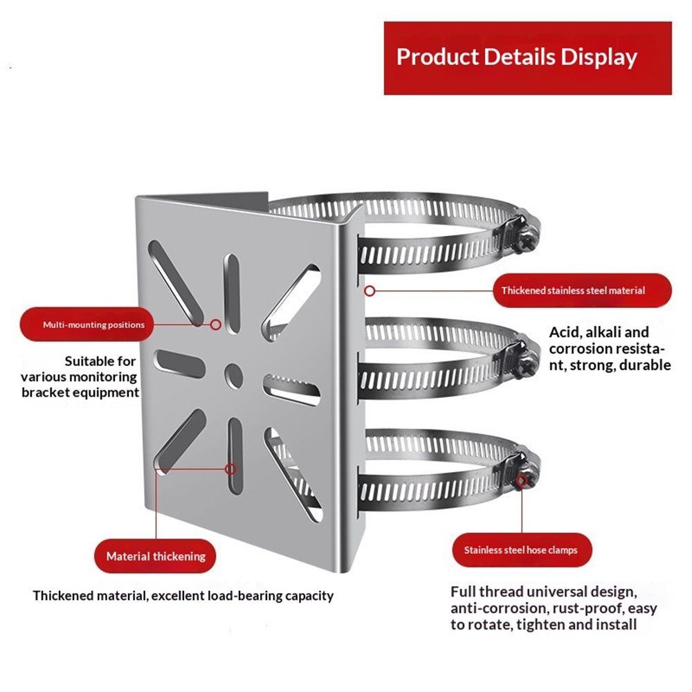 Universal Vertical Pole Mount for Security Camera, Stainless Steel Mounting Corner Bracket with 3 Loop Pipe Clamps, Suitable for CCTV Cameras LED Wall/Stage Lights, Solar Panels