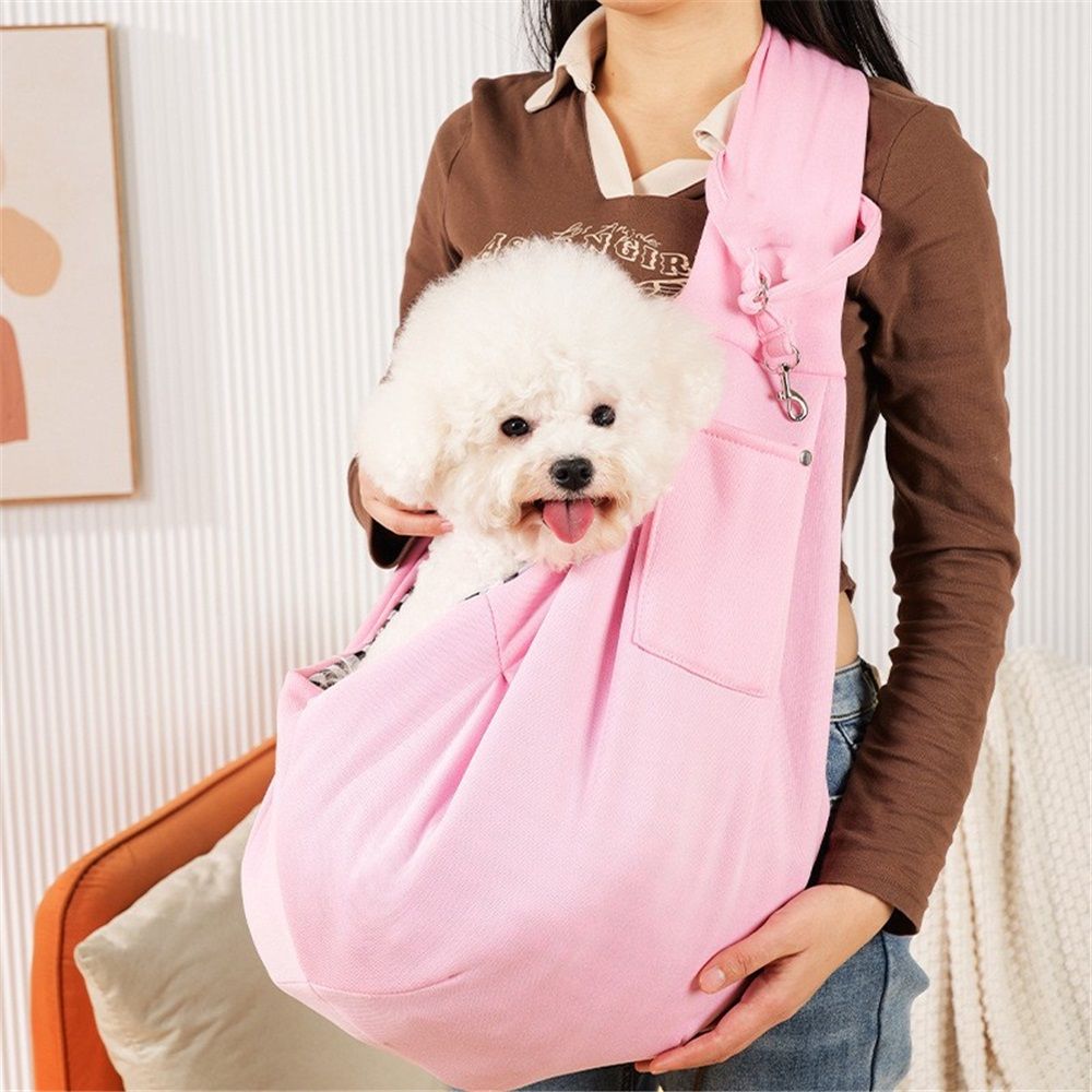 Small Dog Sling Carrier - Zipper Pocket & Adjustable Strap - Suitable for Everyday Travel Small Dogs and Cats (pink)