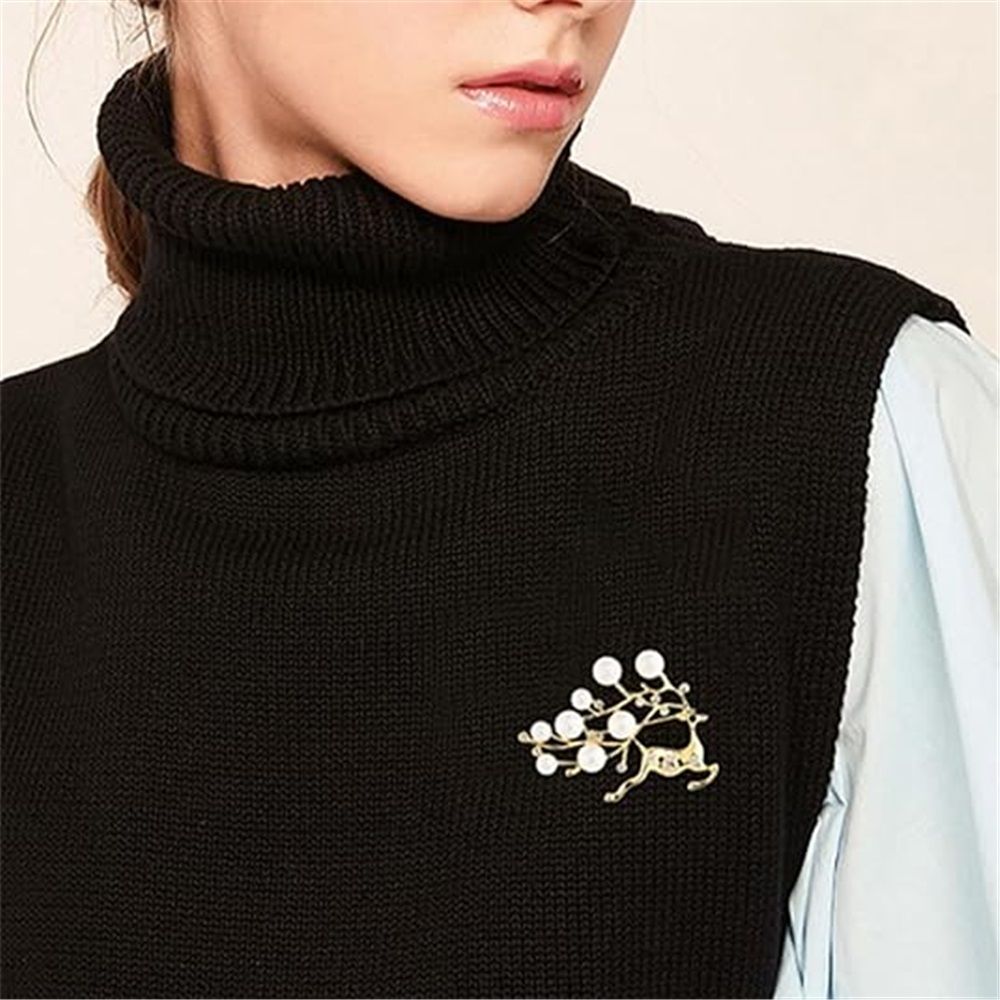 2 pack Animal Brooches for Women Pearl Rhinestones Animal Brooch Pin Cute Animal Jewelry Gift for Wife Mom Girlfriends（golden）