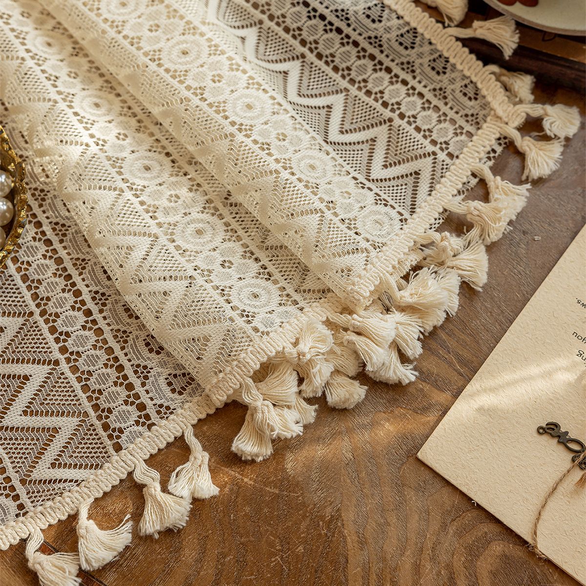 2 pack Boho Semi Sheer Curtains 55 inch Length 2 Panel Set for Bedroom & Farmhouse, Bohemian Light Filtering Privacy Drapes Tassels Shabby Chic Embroidery Window Curtains