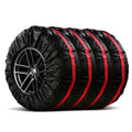 4 PCS Tire Cover, Seasonal Tire Totes, Wheel Tires Storage Bags, Waterproof Dustproof Wheel Covers Fit for 19"-23" Tyres (Diameter 80cm)-Black/Red